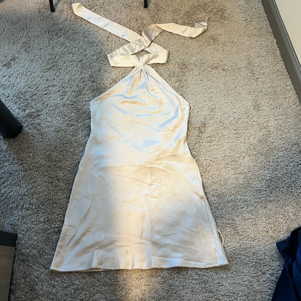 high neck champagne dress